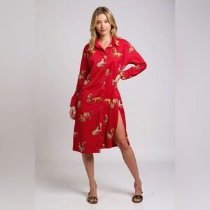 Red Leopard/ Cheetah Print Button Down Midi Dress
